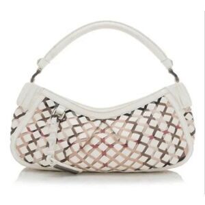 Burberry House Nova Check woven white patent leather purse bag